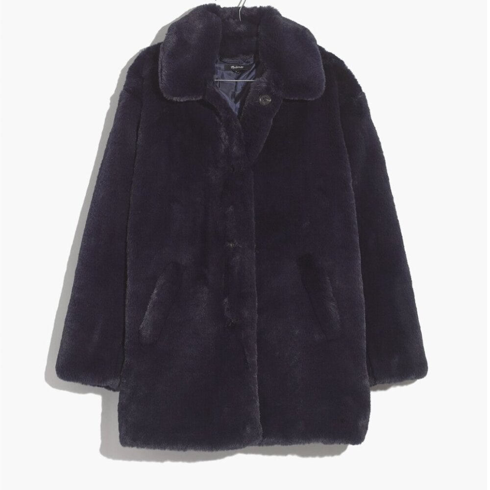Madewell Navy Faux-Fur Coat